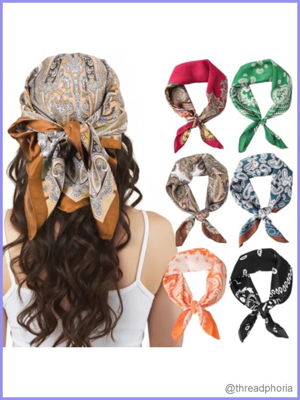 Satin Square Head Scarves Set Paisley Bandana Hair Neck Wrap